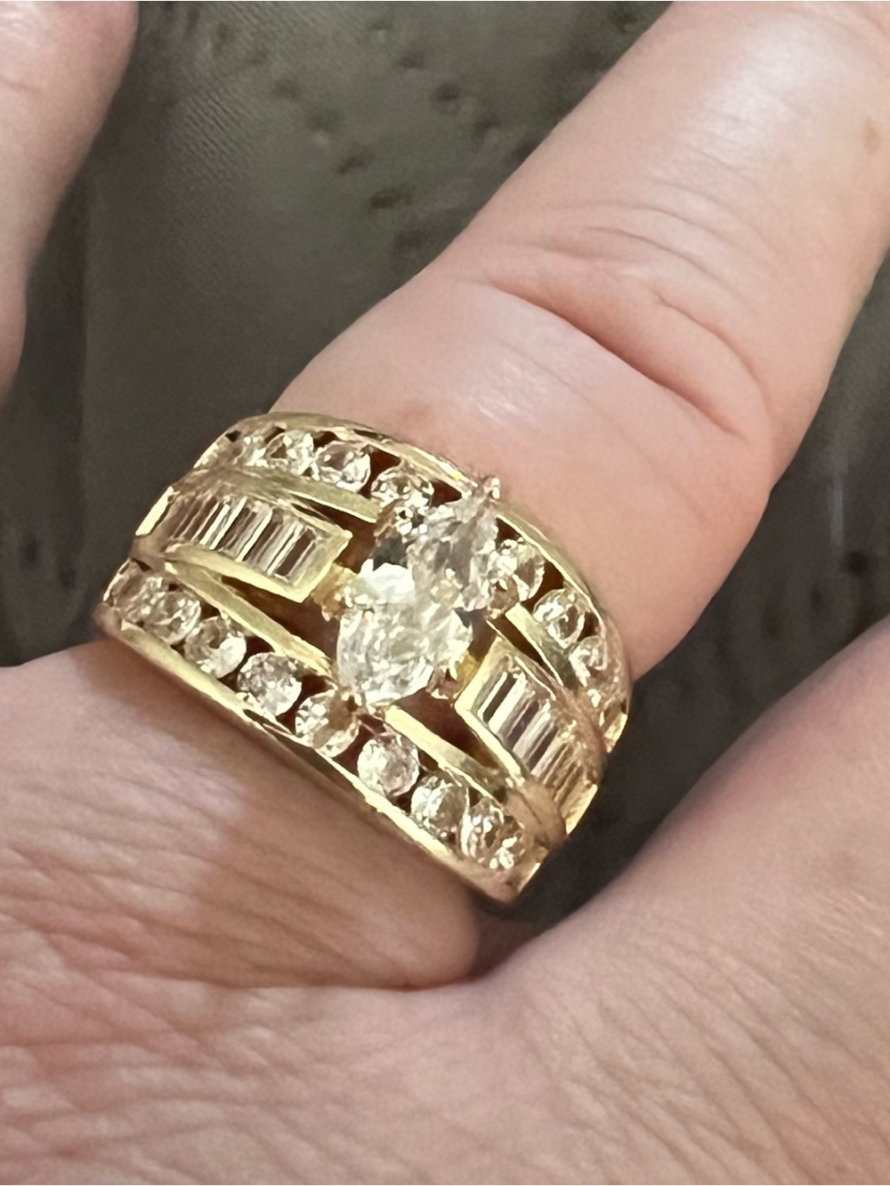 Ring Gold-Tone Multi-Row Statement Ring with Clear Stones
